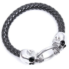Man Men Cool Braided Leather Punk Skull Head Bracelet Bangle Wristb  Gift  EF8