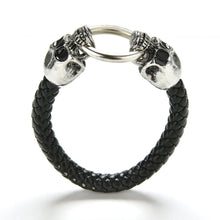 Man Men Cool Braided Leather Punk Skull Head Bracelet Bangle Wristb  Gift  EF8
