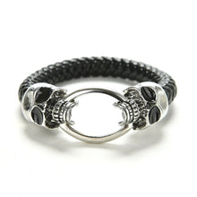 Man Men Cool Braided Leather Punk Skull Head Bracelet Bangle Wristb  Gift  EF8