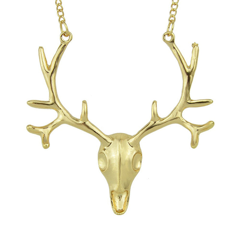 Maxi Necklace Gold   Antique Silver Deer Head Pendant Necklace For Women Necklace s  EF8