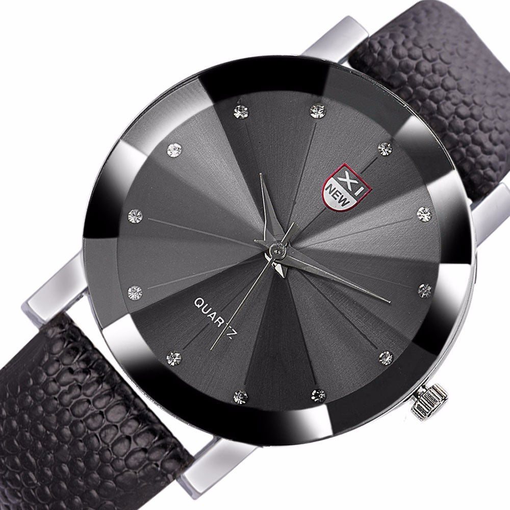 Men Luxury Stainless Steel Quartz Military Sport Leather Band Dial Wrist Watch EF8