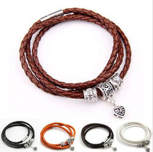 Men Retro Charm Bracelet Men Beads Chain Bangles Style Latest Popular 3 Laps Leather Bracelets EF8