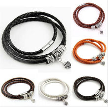 Men Retro Charm Bracelet Men Beads Chain Bangles Style Latest Popular 3 Laps Leather Bracelets EF8