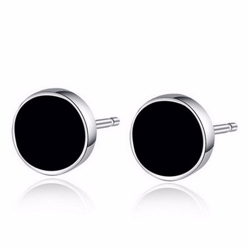Men Stud Earrings Ear Jewelry 2Pcs Round Ear Stud Men Black Plastic Metal Punk Style EF8