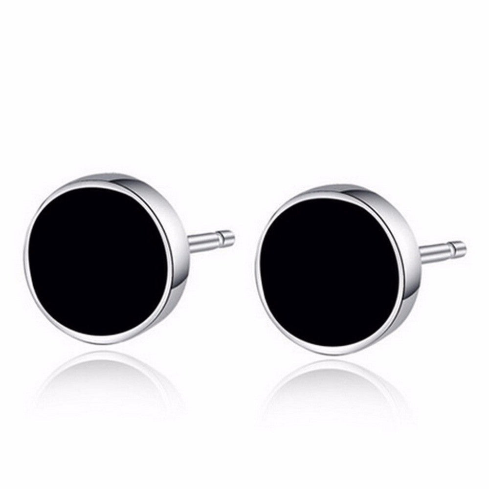Men Stud Earrings Ear Jewelry 2Pcs Round Ear Stud Men Black Plastic Metal Punk Style EF8