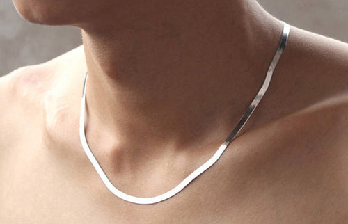 Men Women Flat Blade Body Chain Jewelry Short Paragraph Clavicle Chain Silver Choker Necklace  EF8