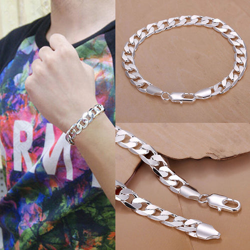 Men's 8MM Chain Bracelet Women's DIY Jewelry Sliver Plated Lobster Clasp Link Bracelets EF8