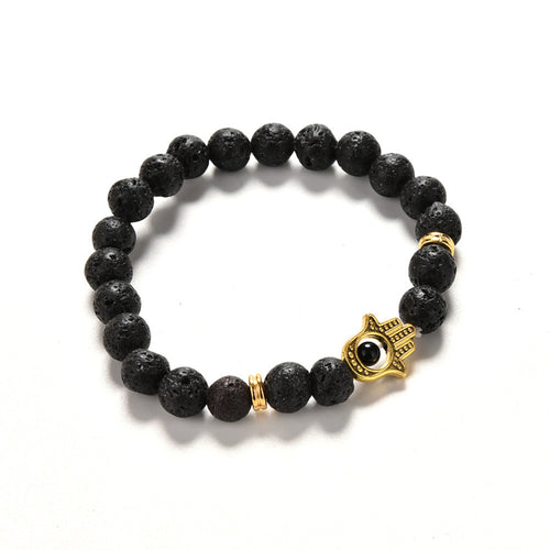 Men's Beaded Natural Stone H  Of Fatima Bracelets S Golden Hamsa Lava Rock Bracelet EF8