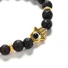 Men's Beaded Natural Stone H  Of Fatima Bracelets S Golden Hamsa Lava Rock Bracelet EF8