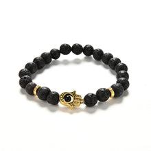 Men's Beaded Natural Stone H  Of Fatima Bracelets S Golden Hamsa Lava Rock Bracelet EF8