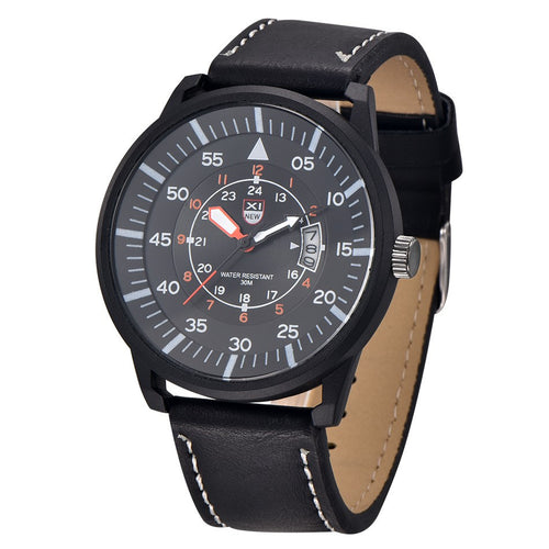 Military Leather Waterproof Date Quartz Analog Army Men's Quartz Wrist Watches EF8