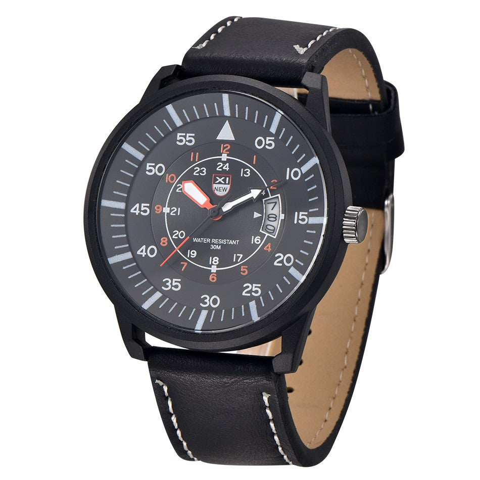 Military Leather Waterproof Date Quartz Analog Army Men's Quartz Wrist Watches EF8