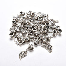 Mixed Style Tibetan Silver Charms Beads Big Hole Oxidized Metal Beads Fit European Bracelet Jewelry 40Pcs  EF8
