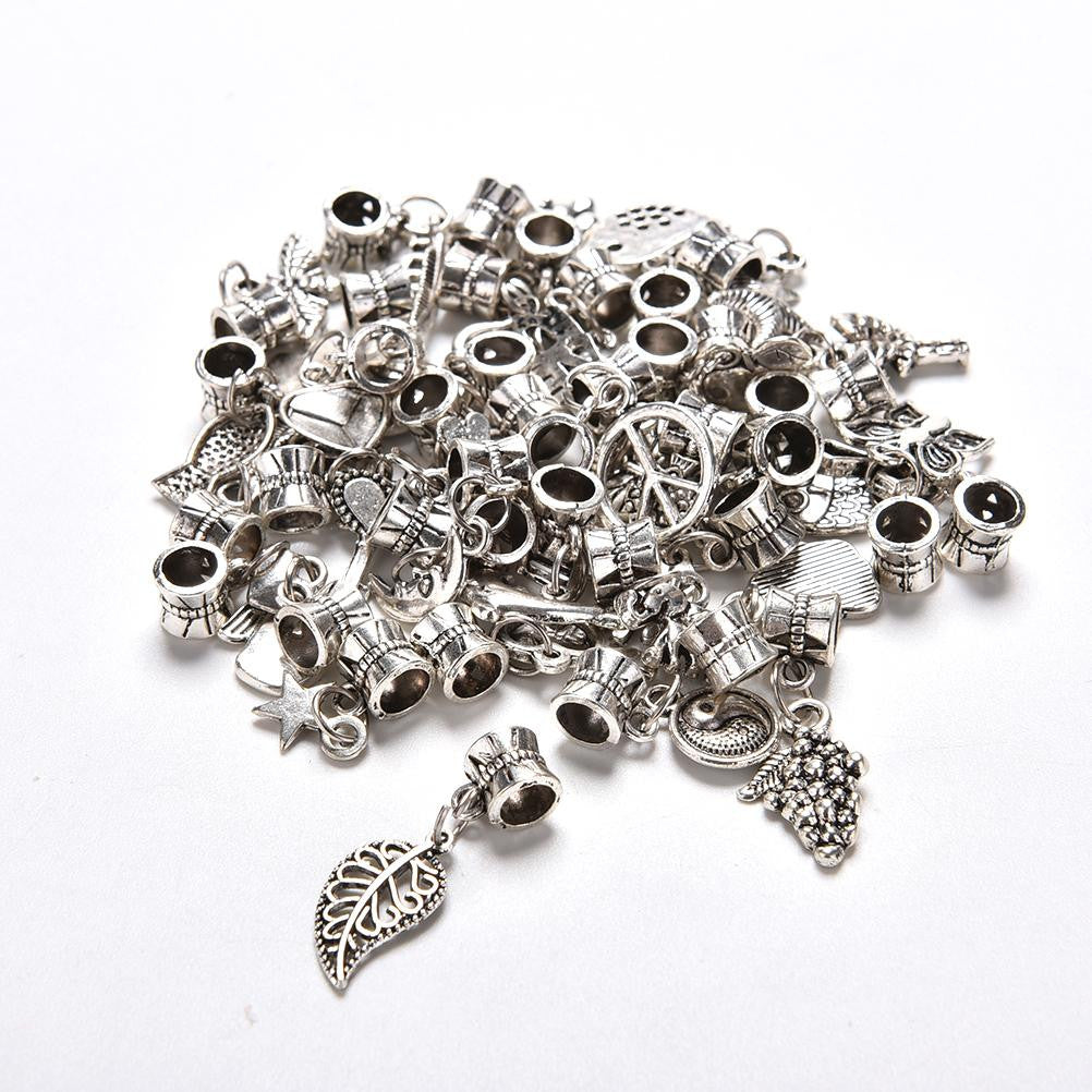 Mixed Style Tibetan Silver Charms Beads Big Hole Oxidized Metal Beads Fit European Bracelet Jewelry 40Pcs  EF8