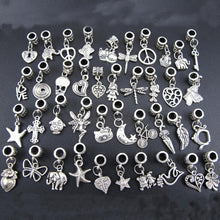 Mixed Style Tibetan Silver Charms Beads Big Hole Oxidized Metal Beads Fit European Bracelet Jewelry 40Pcs  EF8