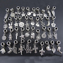 Mixed Style Tibetan Silver Charms Beads Big Hole Oxidized Metal Beads Fit European Bracelet Jewelry 40Pcs  EF8