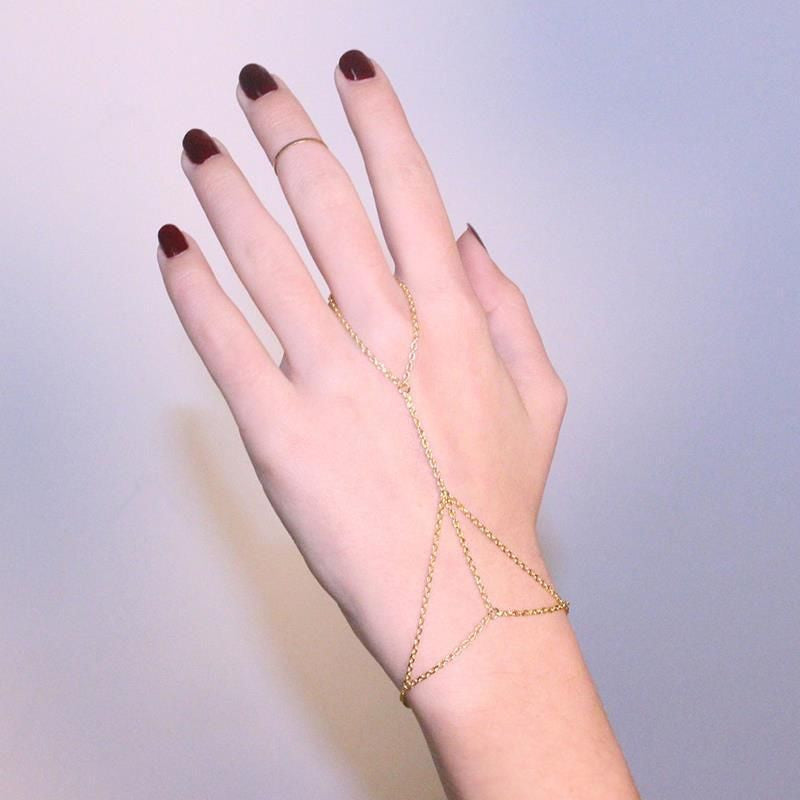 Multi Chain Bangle Slave Link Interweave Finger Rings H  Harness Bracelet Gold EF8