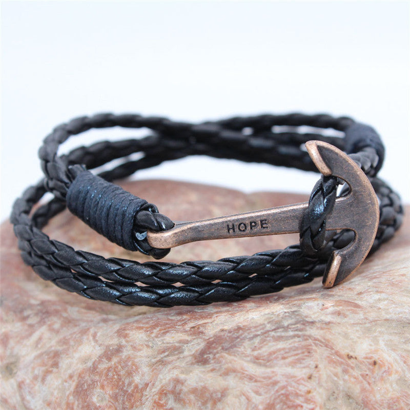 MultiLayers PU Leather Bracelet Men Anchor Bracelets For Women Best Friend Gift Jewelry S  EF8