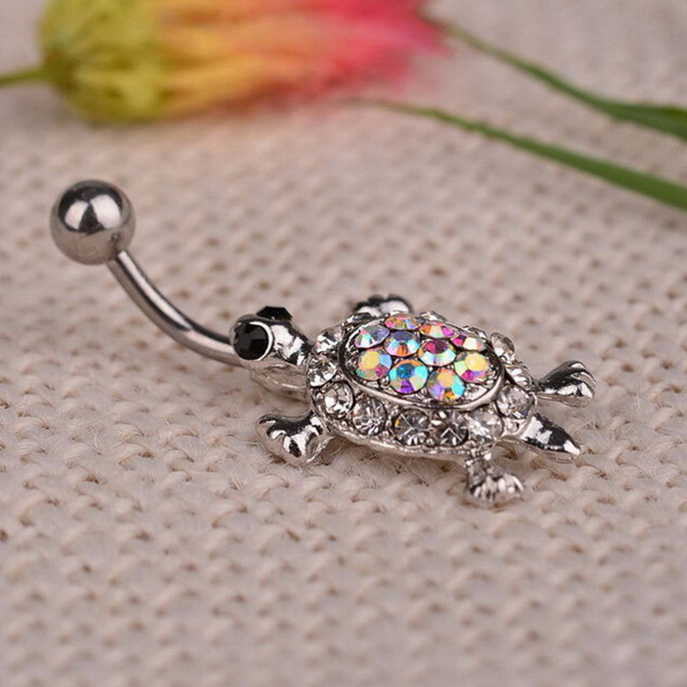Multicolor Crystal Cute Turtle Dangle Body Piercing Navel Belly Button Ring Bar Women Dance Ring EF8