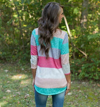 Multicolor Pullover Blouse Tees Color Stripes Stitching Hoody Women Long Sleeve Charm Tops Blouses EF8