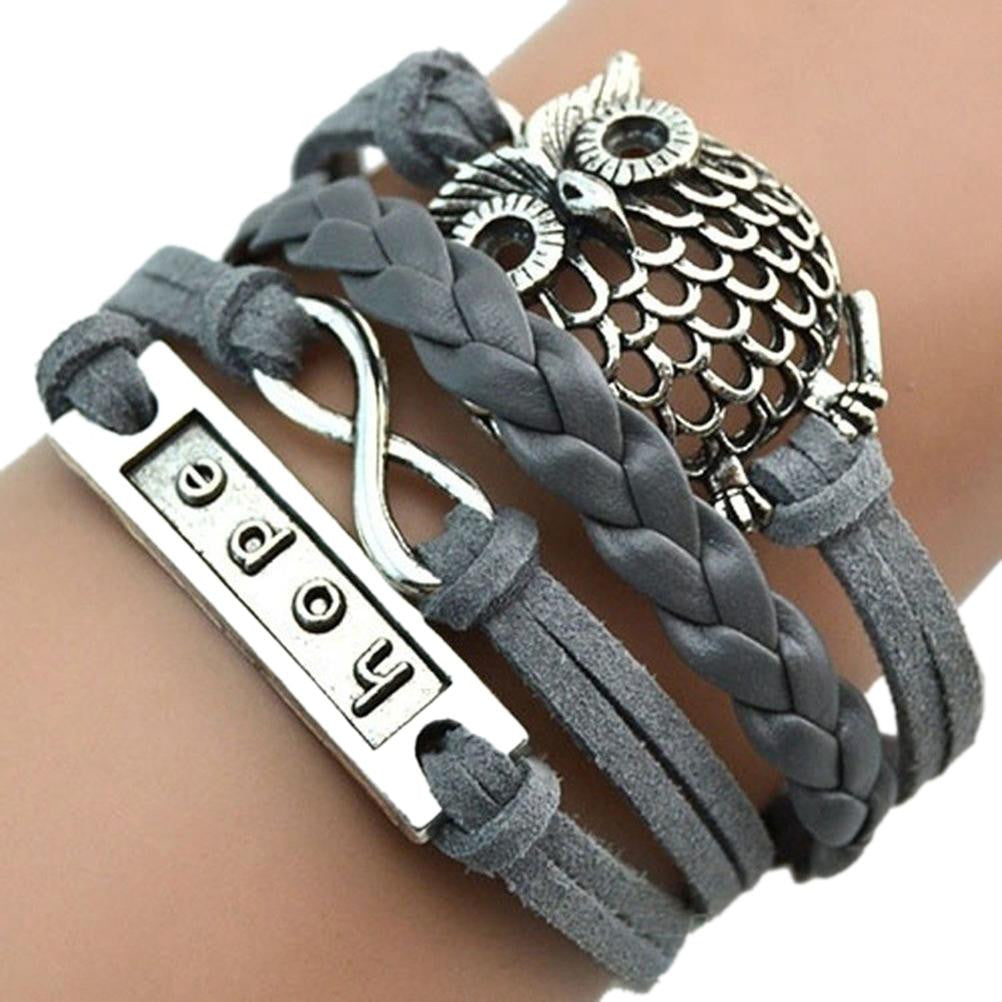 Multilayer Braided Bracelets Hope Letter Charm Bracelet Woven Faux Leather Bracelet   Bangle For Women EF8