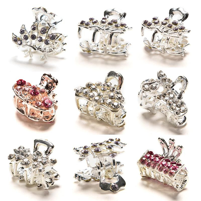 Muti-Color Butterfly Crystal Flower Mini Hair Claw Clamp Hair Clip Hair Pins Hairwear for Girls Valentine's Day Gift EF8