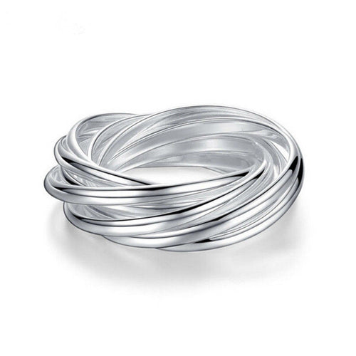 9 Line Circle Women Femal Wedding Anniversary Ring Silver Plated Ring  Jewelry Finger Accessories EF8