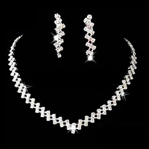 Necklace   Earrings Silver Prom Wedding Jewelry Bridal Crystal Rhinestone Necklace Earring For Women s EF8