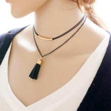 Necklace Gothic Chain Charm Pendant Vintage Jewelry Double Layer Black Imitation Leather Choker EF8