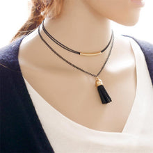 Necklace Gothic Chain Charm Pendant Vintage Jewelry Double Layer Black Imitation Leather Choker EF8