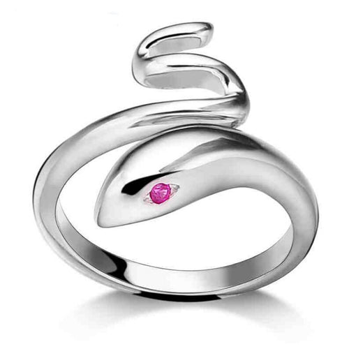 elegant cute Snake ruby Silver Plated cool jewelry Open-end Rings for women EF8