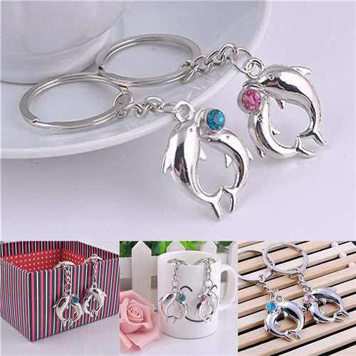 Lovely Lovers Alloy Key Chain Romantic Distinctive Couple Dolphin Keychain Gifts  EF8