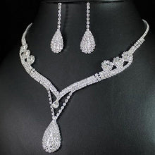 Bridal Chic Crystal Rhinestone Water Drop Necklace Earrings Set Gifts For Women  EF8
