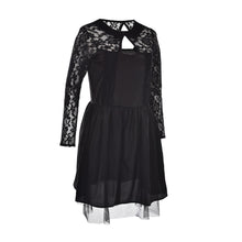 Long Sleeves Stitching Slim A-Line Mini Short Black Dress Lace Women Dress Floral Backless Dress EF8