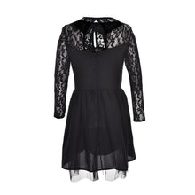 Long Sleeves Stitching Slim A-Line Mini Short Black Dress Lace Women Dress Floral Backless Dress EF8