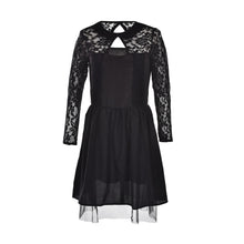 Long Sleeves Stitching Slim A-Line Mini Short Black Dress Lace Women Dress Floral Backless Dress EF8