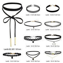 10Pcs Black Gothic Punk Velvet Tattoo Lace Choker Necklace Long Pendant Jewelry Women Collar Chocker EF8