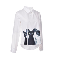 Cats Printed Pullover Shirts Long Sleeve Casual Women Korean White Blouse EF8