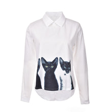 Cats Printed Pullover Shirts Long Sleeve Casual Women Korean White Blouse EF8