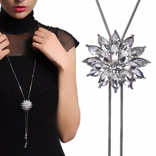 Crystal Flower Snow Sweater Chain Long Crystal P ents Clovers Long Necklace EF8