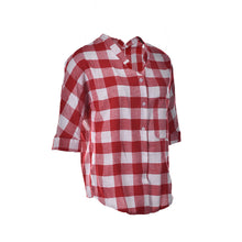 Elegant Big Square Patchwork Deep V Neck Long Women Shirts 3XL Red Plaid Women Shirts EF8