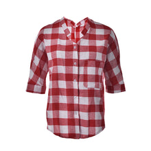 Elegant Big Square Patchwork Deep V Neck Long Women Shirts 3XL Red Plaid Women Shirts EF8