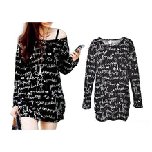 Korea Style Women Tops T-Shirt Letter Print top Scoop Neck Knitted Long Shirts Pullover EF8