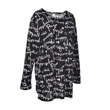 Korea Style Women Tops T-Shirt Letter Print top Scoop Neck Knitted Long Shirts Pullover EF8
