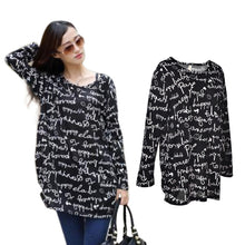 Korea Style Women Tops T-Shirt Letter Print top Scoop Neck Knitted Long Shirts Pullover EF8