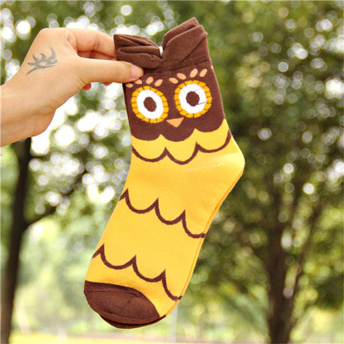 5 Colors Women Cute 3D Owl Print Socks Durable Casual Socks  EF8