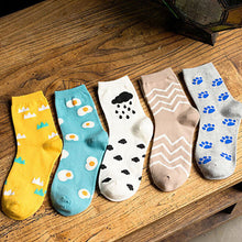Japanese Women Wind Cloud Rain Weather Socks Cartoon Weed Egg Rural Striped Footprint Socks 5 Styles EF8