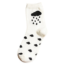 Japanese Women Wind Cloud Rain Weather Socks Cartoon Weed Egg Rural Striped Footprint Socks 5 Styles EF8