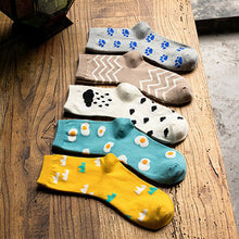 Japanese Women Wind Cloud Rain Weather Socks Cartoon Weed Egg Rural Striped Footprint Socks 5 Styles EF8