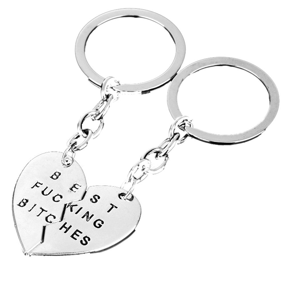 Best Friend Charm Broken Keyring Heart Pendant Key Chain Best Bitches Keychain Silver color Gifts For Girls EF8
